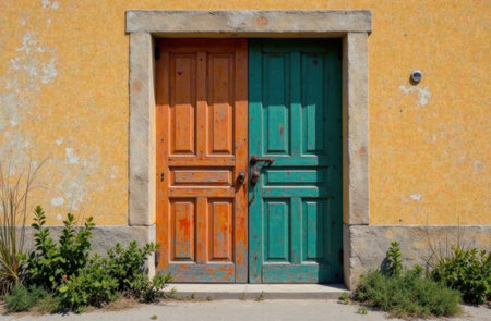 two colored doors, antique doorsの素材
