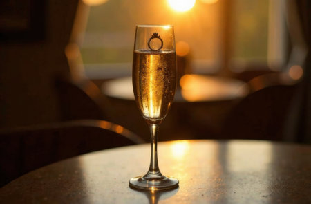glass of champagne and ring, concept love, romance, valentines dayの素材