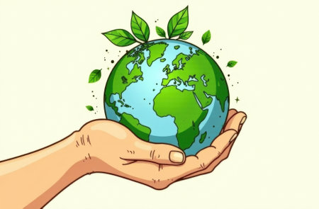 Globe in hands. Green Planet Earth Day or Environment Day concept. Paris Agreement concept. Ecology concept.の写真素材