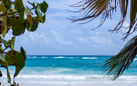 Turquoise waters of the Caribbean Sea in the Yucatan Peninsula. Horizontal shot.Wallpaper