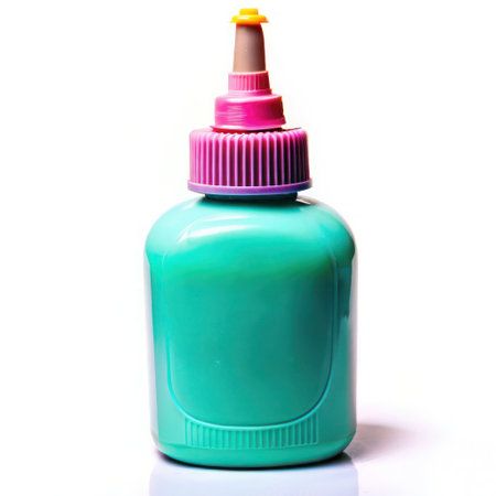 School supplies in pastel colours.School glue .White backgroundの素材