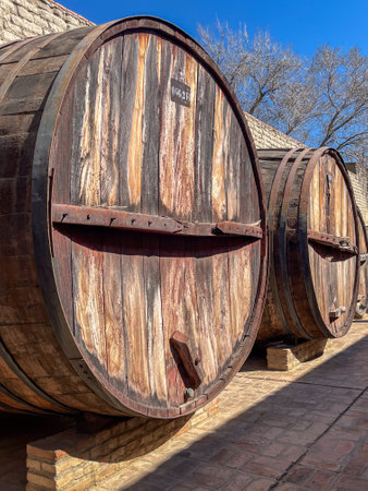 Wine production with ancient traditions. Vertical photo. Ideal for winery advertisement and wine...
