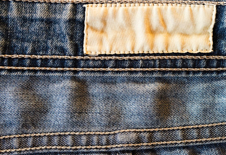 Fashion background with empty copy space for graphic design. Blank leather label tag.Clothing care concept. Blank label for branding and care messages.の写真素材