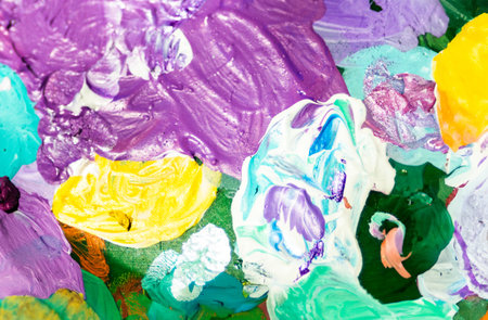 Worl art day concept. Multicolor acrylic surface..Vibrant multicolor art for creative design, marketing campaigns and inspirational backgrounds. Copy space. Wallpaperの写真素材