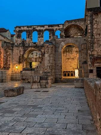 Magnificent ancient stone constructions that stand out in Split city. Tourist sites full of history. Split City declared World Heritage Site. Images for travel and tourism agencies. Copy spaceの写真素材