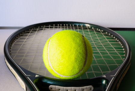 Tennis balls on light background, flat lay. Isolated. Sport concept.Copy space.Promotional background for tennis sport.の写真素材