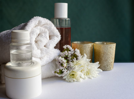 Aesthetic spa composition with skin care creams and bath accessories,ideal for advertising, posters...
