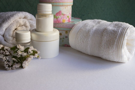 Calm beauty treatment space with delicate decor, ideal for luxury spa advertising, blogs and...