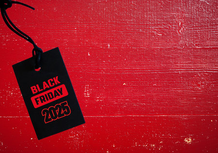 Black Friday sale promotional background. Modern minimalist background with black tag and Black...