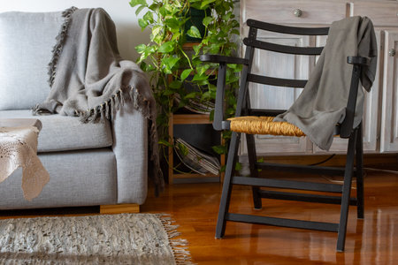 Cozy rustic living room interior with natural plant.Relaxed and welcoming atmosphereの写真素材