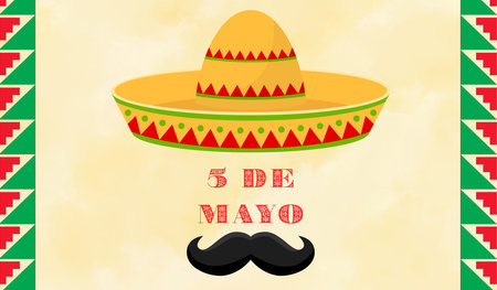 5 de Mayo celebration with traditional Mexican elements like sombrero and moustache creating a festive design for cards and holidays greetingsの写真素材