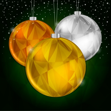 Gold Christmas Background with Hanging Silver and Gold Decorationのイラスト素材