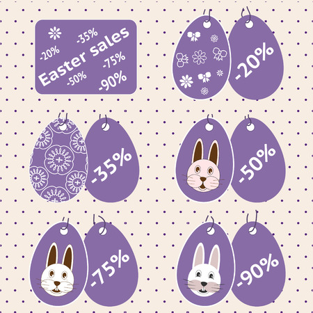 Vector set of stickers for easter sales with the size of discounts: for each of the discounts you can set own picture on the back labelのイラスト素材