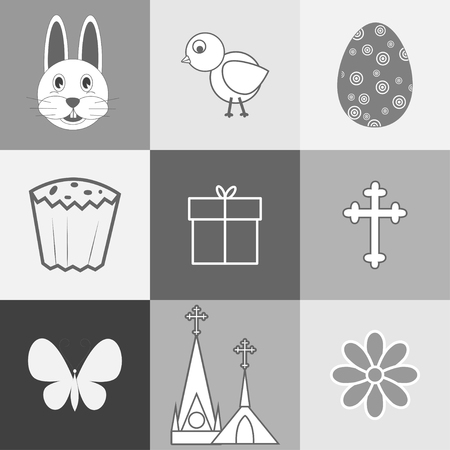 Set of images on the theme of Easter in monochrome tonesのイラスト素材