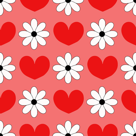 Seamless background with hearts and chamomiles. Can be used as fabric texture, template for cards, backgroundのイラスト素材