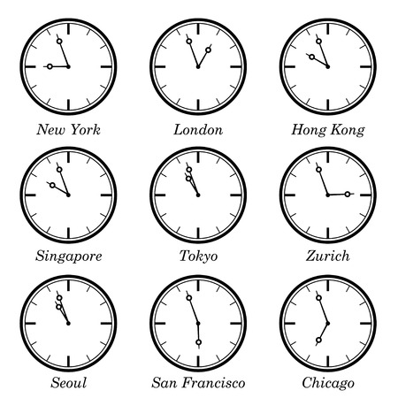 Time difference in major worlds financial centers. EPS10