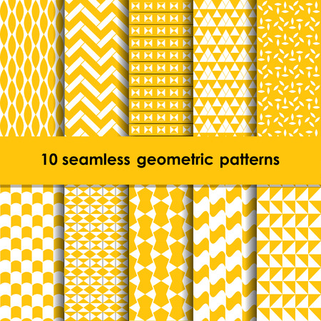 10 geometric seamless patterns set yellow and whiteのイラスト素材