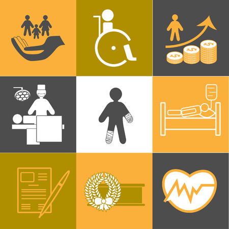 Life and healthy insurance flat icons collection in orange and grey colorsのイラスト素材
