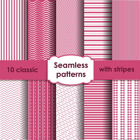 Set of classic pink seamless striped patterns.のイラスト素材