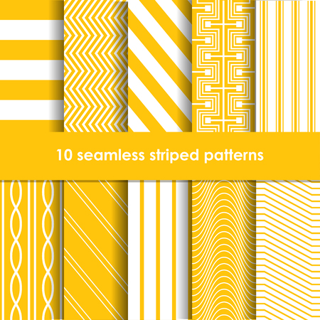 10 Seamless striped vector patterns, white and yellow texturesのイラスト素材