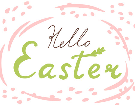 Cute, trendy hand lettering for different decor - Hello Easter. Cute vector cardのイラスト素材