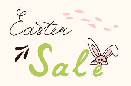 Easter sale banner with bunny. Lettering styleのイラスト素材
