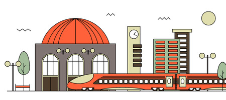 Suburban train station flat design illustration.のイラスト素材