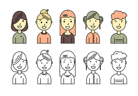 male and female faces avatars. flat styleのイラスト素材