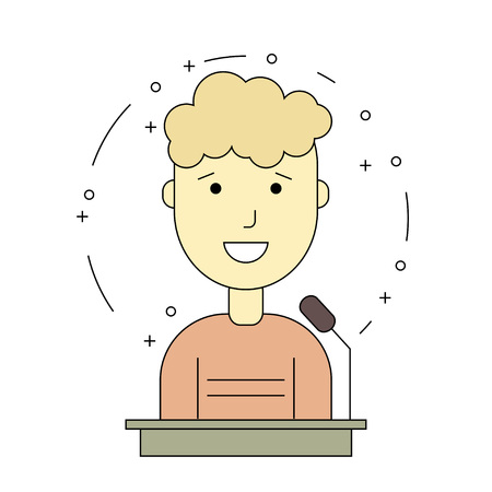 avatar man on tribune for speech. Flat line style. Vector illustrationのイラスト素材