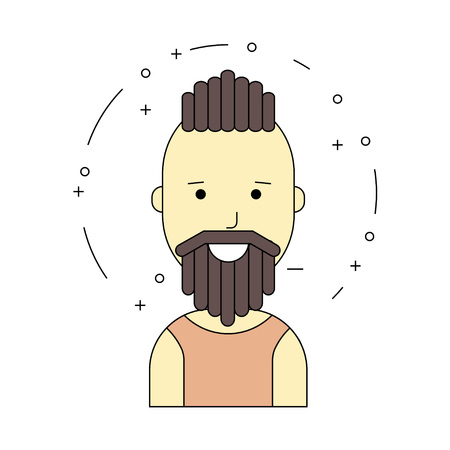 Smiling man hipster character. Vector illustration of color icon in flat line style. Linear cute and happy man.のイラスト素材