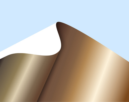 Sheet of bronze paper with a curl on blue background. Abstract vector illustration.のイラスト素材