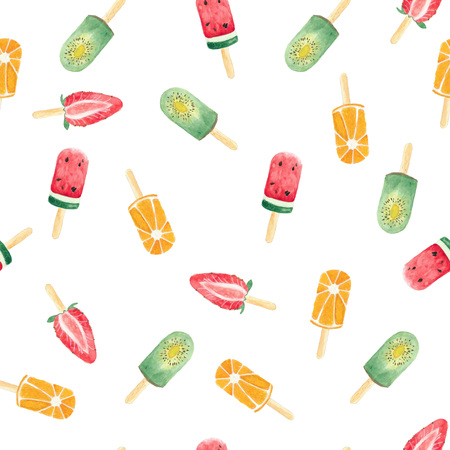 Watercolor fruit ice cream seamless pattern. Illustration