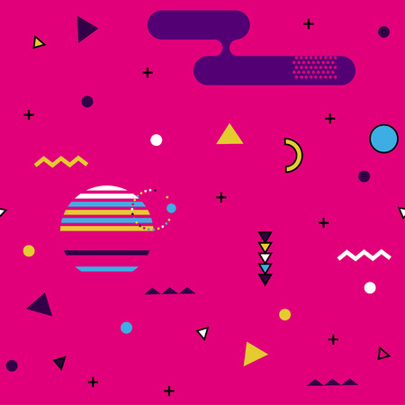Memphis pattern of geometric shapes for tissue and postcards. Hipster poster, juicy, bright color background.のイラスト素材