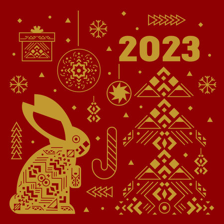 2023 Happy New Year with chinese symbol of the year Rabbit.のイラスト素材