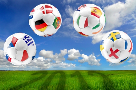 Euro 2012 cup group balls on fieldの写真素材
