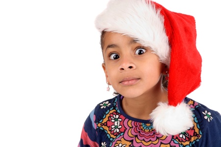 little girl on christmas isolated in whiteの写真素材