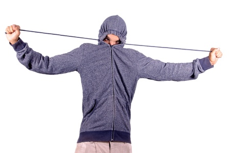 teenage boy posing isolated in whiteの写真素材