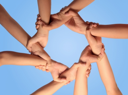 hands isolated in blue sky