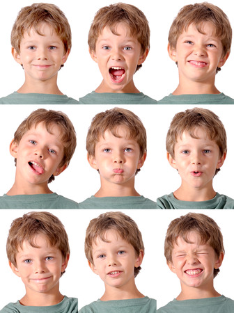 little boy doing facial expressionsの写真素材