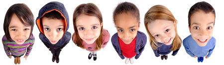 group of kids isolated in whiteの写真素材