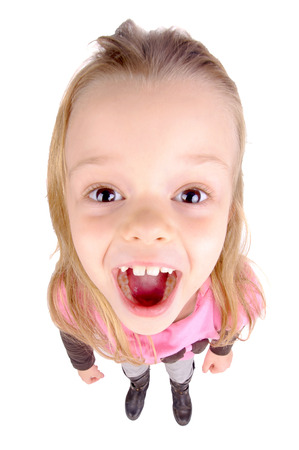 little girl isolated in whiteの写真素材