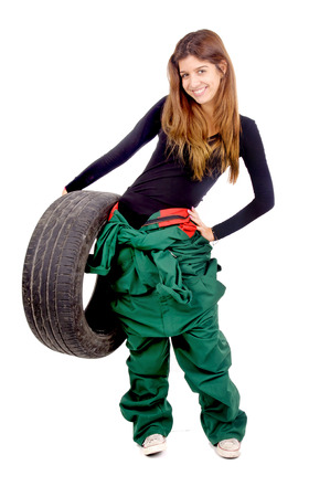 female mechanical isolated in whiteの写真素材