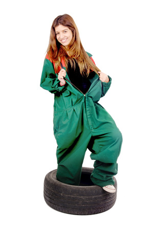 female mechanical isolated in whiteの写真素材
