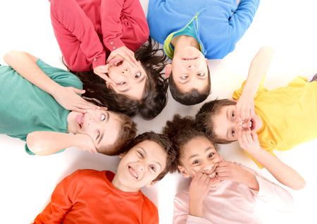 little kids isolated in white backgroundの写真素材