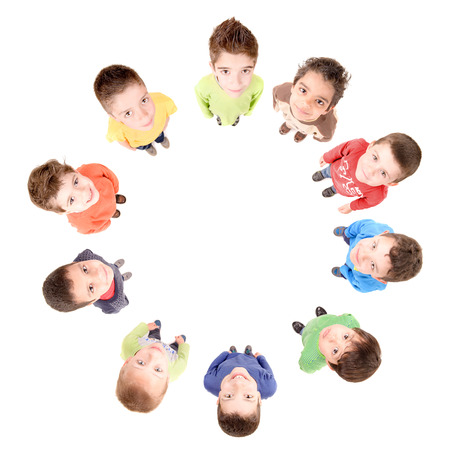 group of kids isolated in whiteの写真素材