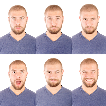 handsome young man isolated in white backgroundの写真素材