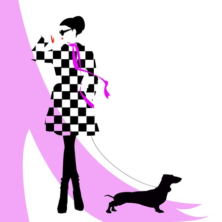 fashion girl with a dogのイラスト素材