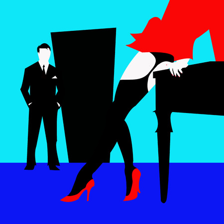 Retro man and woman in the roomのイラスト素材
