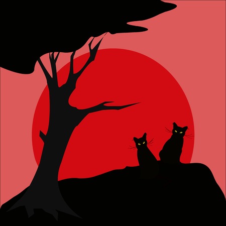 Black cat silhouette and sunのイラスト素材