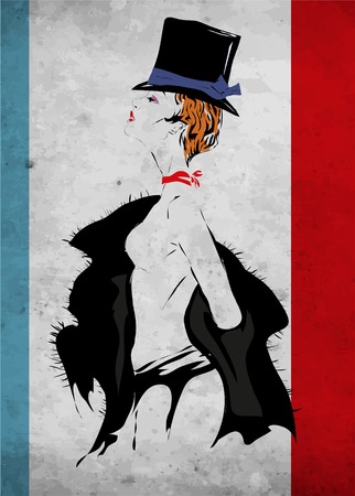The girl in style of cabaret takes off a fur coatのイラスト素材